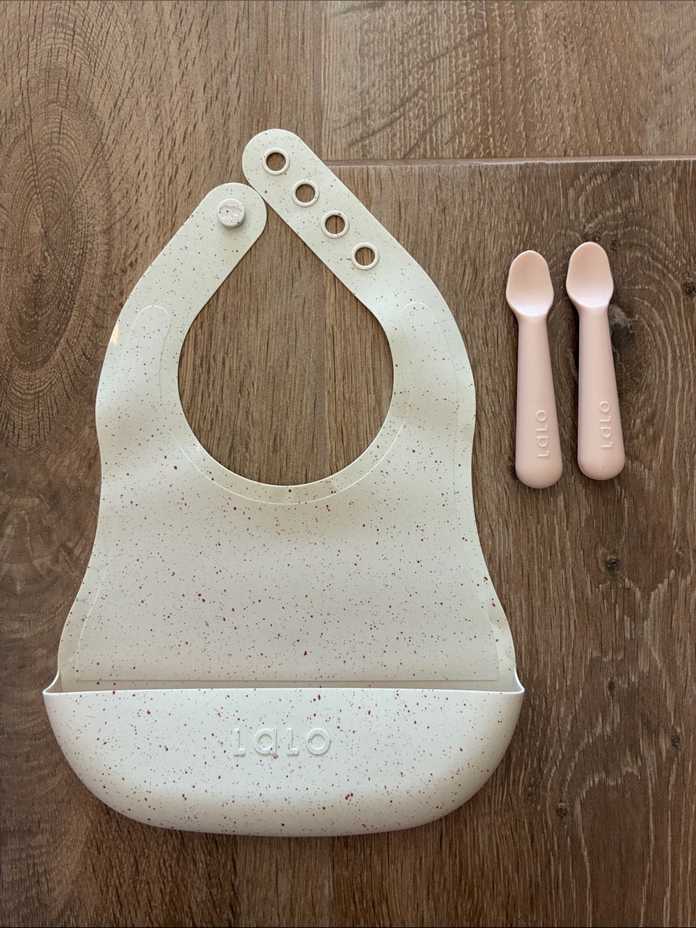 Lalo Baby Silicone Bib + Blush Pink Spoons Set